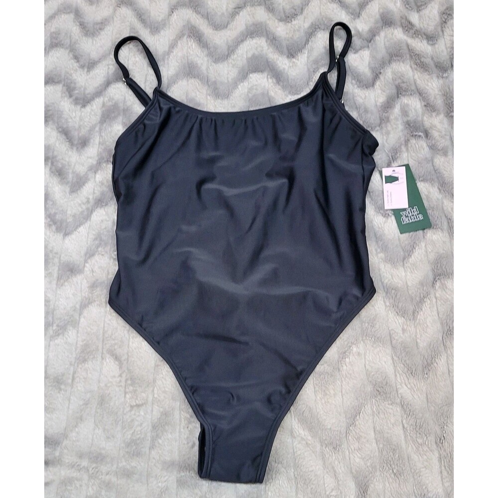 Wild Fable Womens M 8-10 Black High Leg Cheeky Wireless One Piece Swimsuit NWT